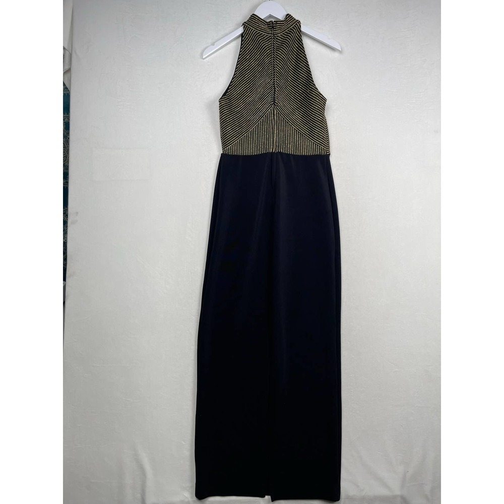 Susan Roselli Vintage 80's Glam Cocktail Fitted Maxi Gown Dress Gold Black Sz 12 - Picture 7 of 16